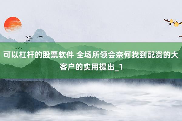 可以杠杆的股票软件 全场所领会奈何找到配资的大客户的实用提出_1