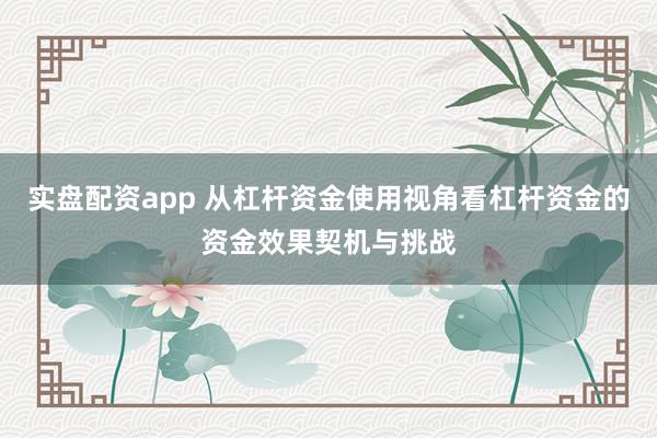 实盘配资app 从杠杆资金使用视角看杠杆资金的资金效果契机与挑战